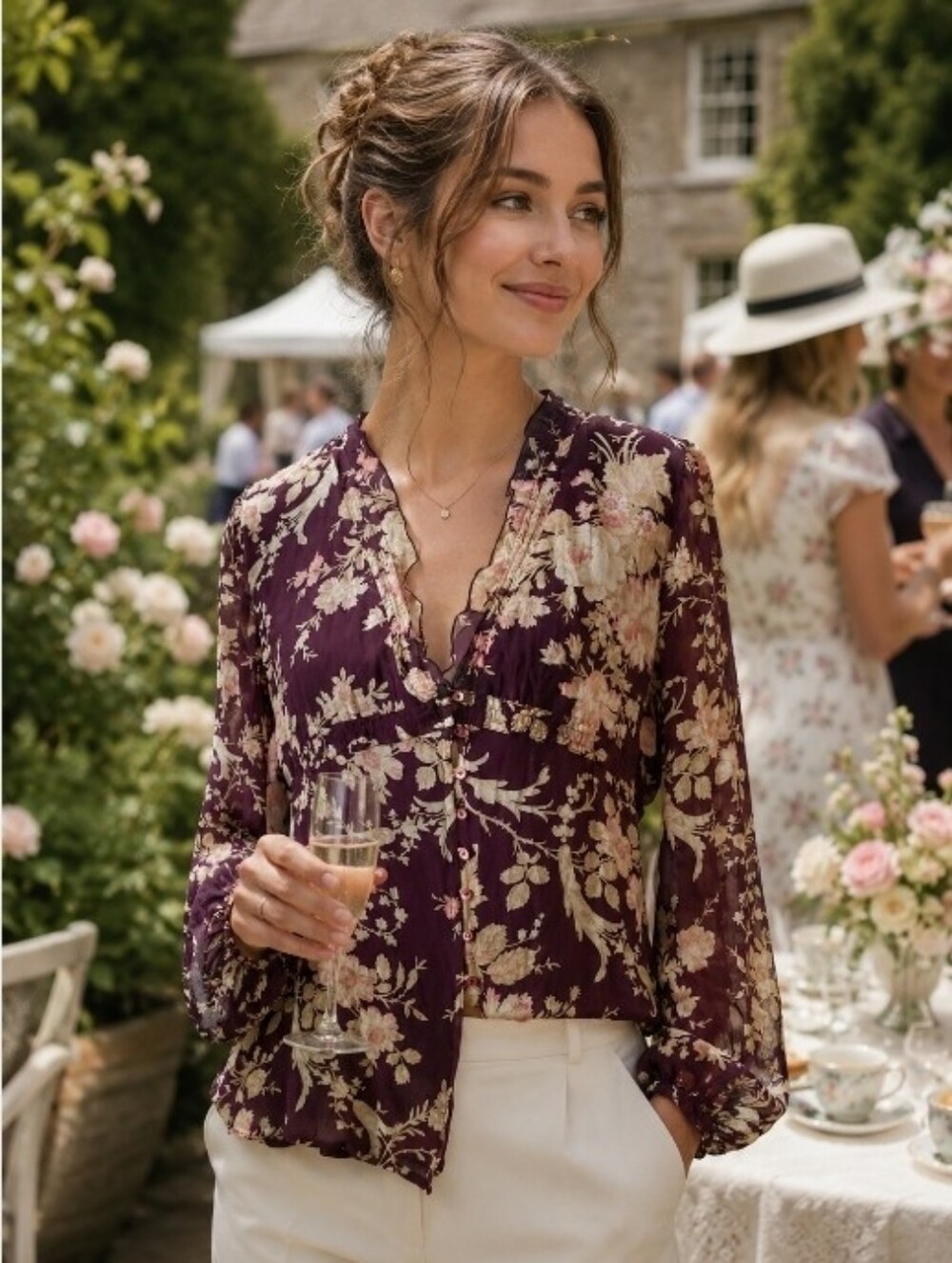 LAURA ASHLEY Silk Crepe Blouse